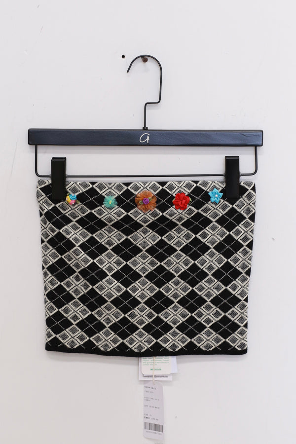 YANYAN KNITS 25 Spring/Summer ARGYLE Bandeau/Mini Skirt with Flowers YYK-YYW25-0291-HB Bandeau